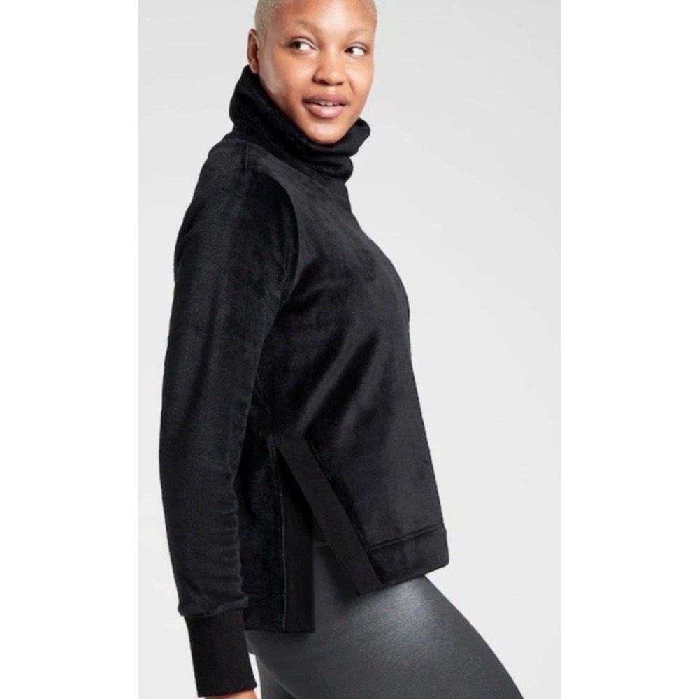 ATHLETA Double Cozy‎ Karma Funnel Neck Sweatshirt Womens XL Black Warm Athletica